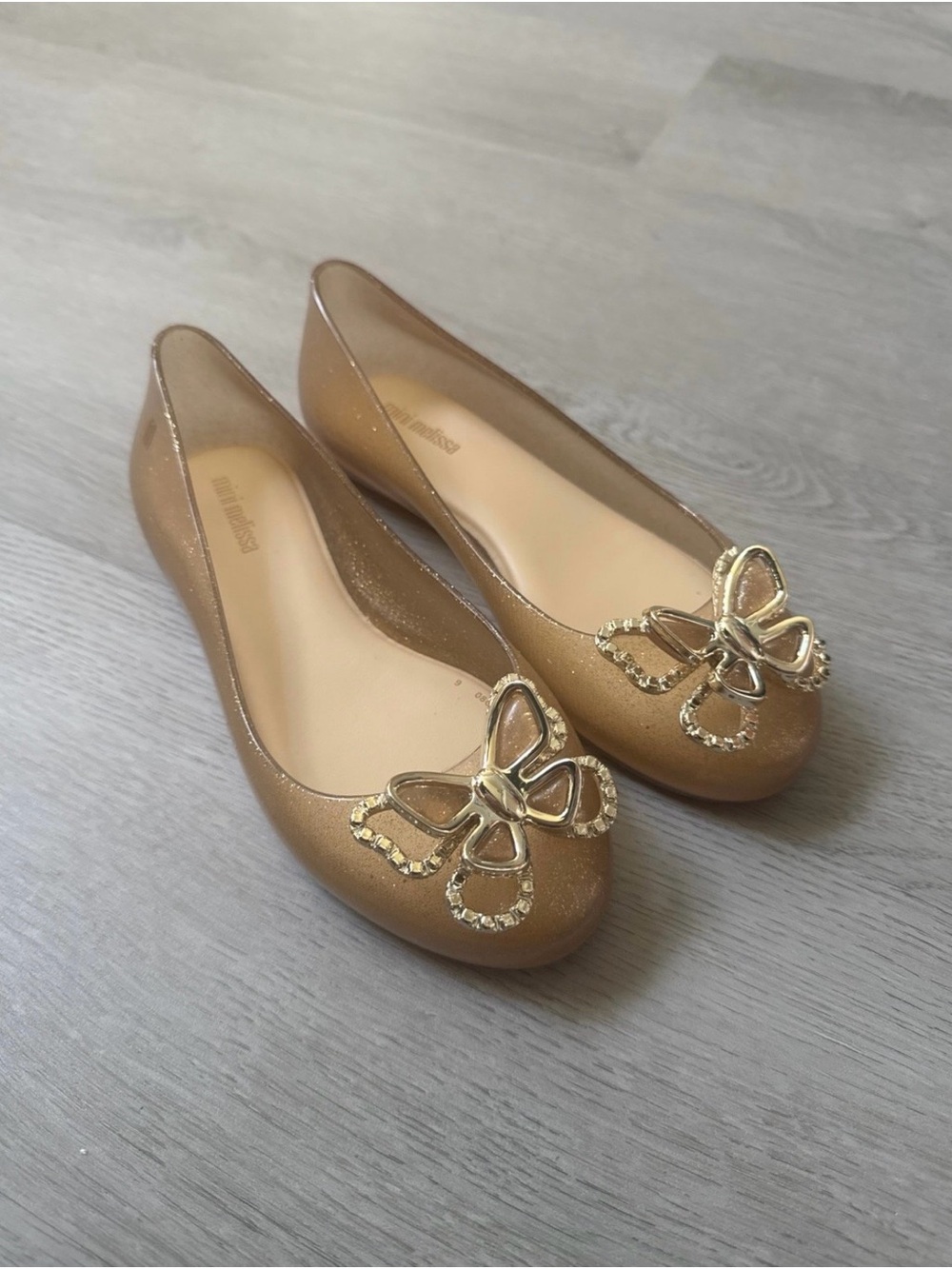 Mini Melissa Toddler Little Girl Gold Jelly Dress Ballet Flats Shoes Sz 13